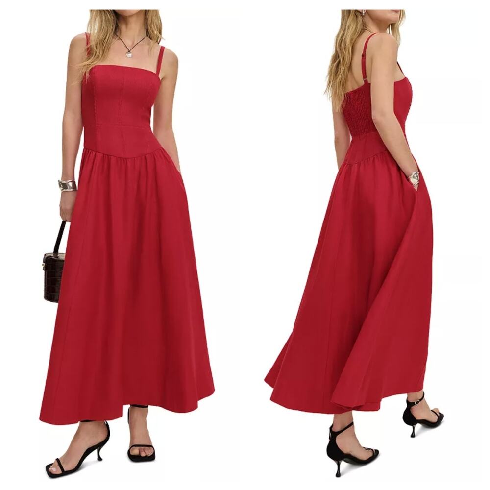 Reformation Katarin Linen Midi Dress Lipstick Red Size 4 NWT